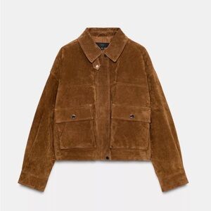 Zara 100% Leather Bomber Jacket Whiskey
